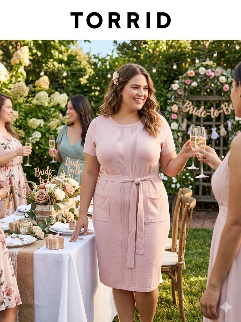 Torrid Blush Pink Knit Belted Midi Dress with Pockets